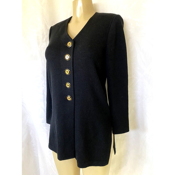 St John Basics Blazer Jacket Cardigan Santana Knit Long Sleeve Black V N… - Picture 2 of 6